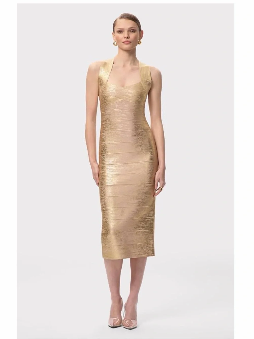 Hervé Léger Gold Bandage Dress Size M